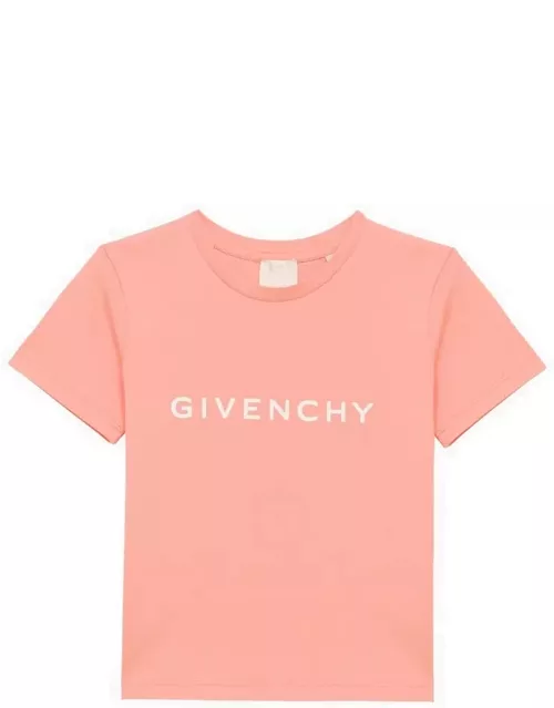 Apricot-coloured cotton T-shirt with logo