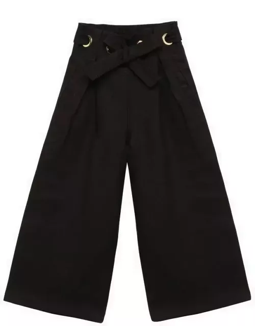 Navy blue linen trousers with bow