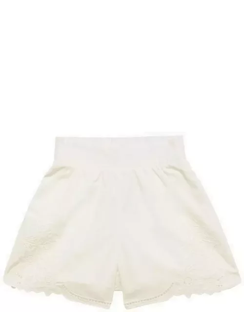 White cotton shorts with embroidery