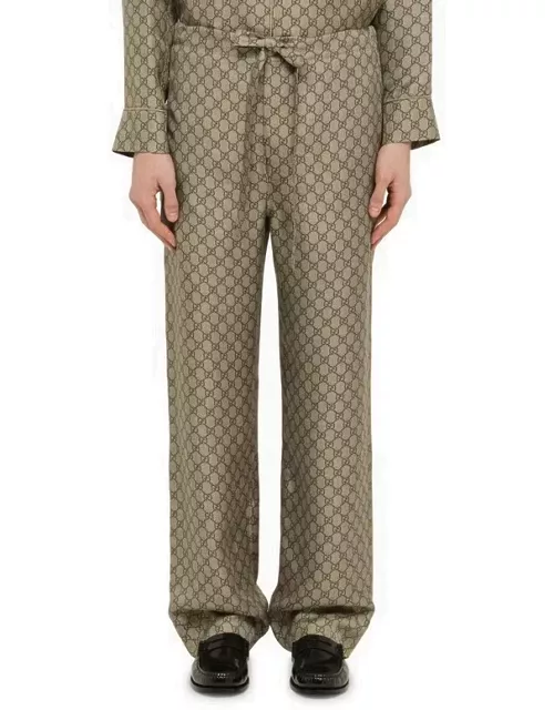 Beige/ebony silk GG print trouser