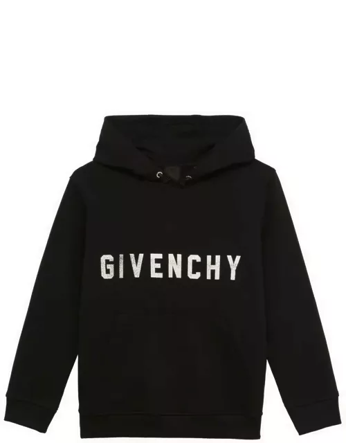 Black cotton hoodie with logo