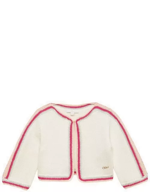 White/pink cotton cardigan