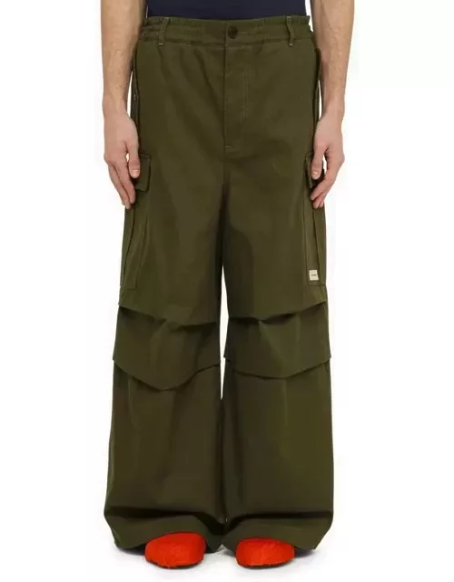 Dark green cotton blend wide cargo trouser