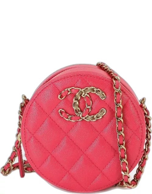 Chanel Pink Leather Round 19 Clutch with Chain