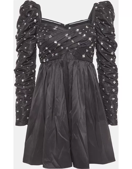 Self-Portrait Black Cluster Sequin Synthetic Taffeta Mini Dress