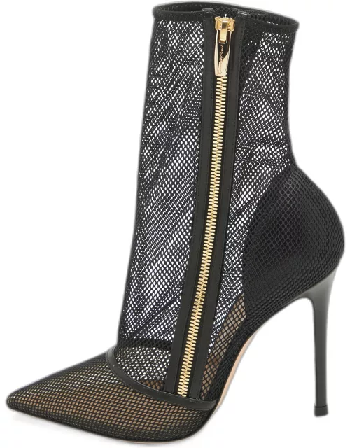 Gianvito Rossi Black Mesh and Leather Pointed Toe Ankle Boot