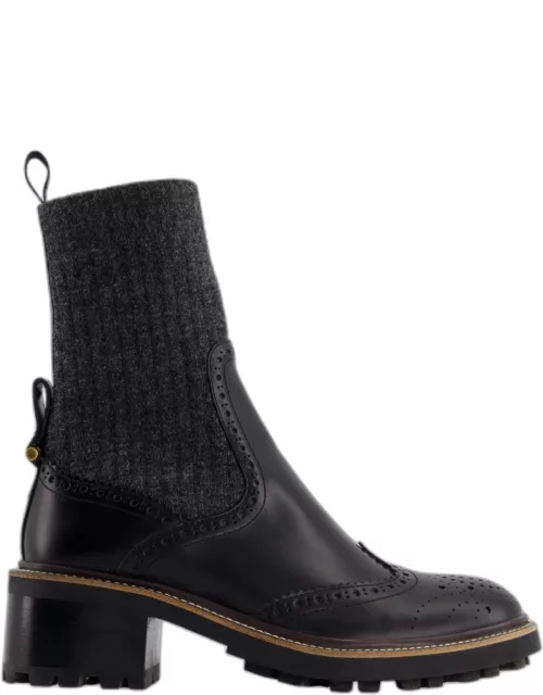 Chloe Black Leather and Wool Sock Parisienne Boot