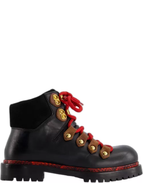 Louis Vuitton Black Ankle Boot with Red Python Trim Lace Detai