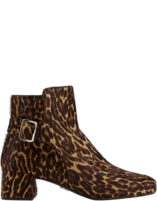 Prada Brown Leopard Pony Hair Boots with Silver Buckle