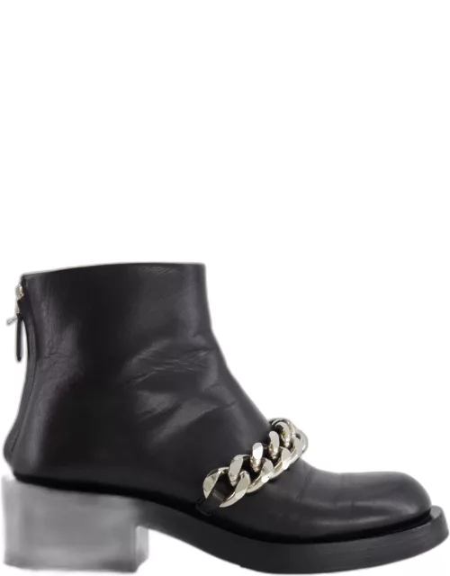 Givenchy Black Leather Flat Boots with Silver Chain Detai