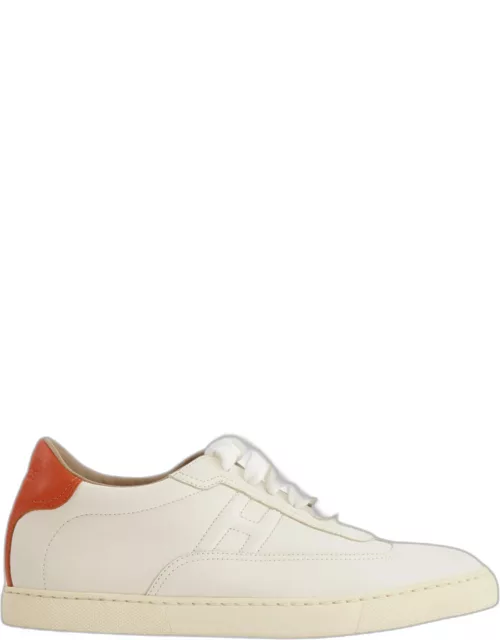Hermes White and Orange Calfskin Leather Quicker Trainer