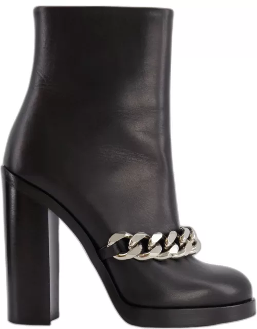 Givenchy Black Leather Heeled Boots with Silver Chain Detai