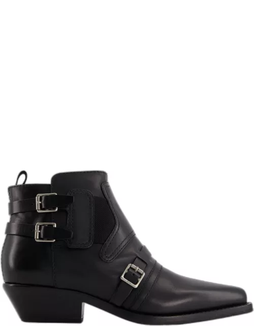 Christian Dior Black Leather Ankle Boot with Silver Buckle