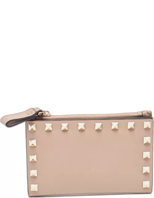 Valentino Dusty Pink Leather Rockstud Compact Wallet