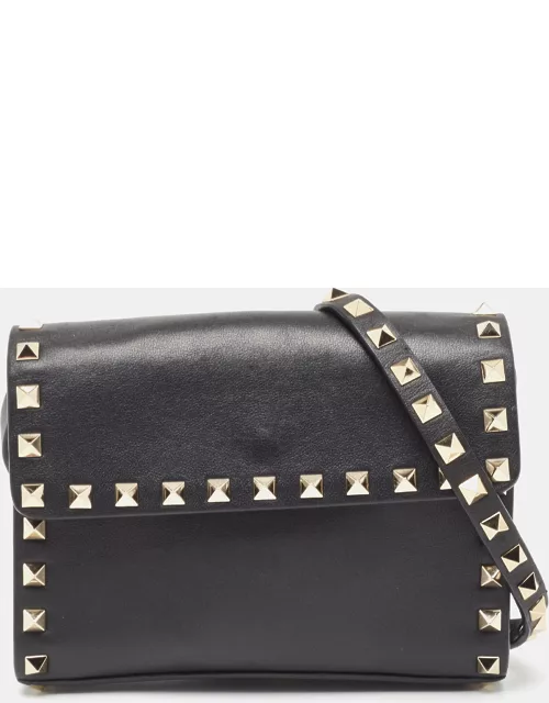 Valentino Black Leather Rockstud Flap Crossbody Bag