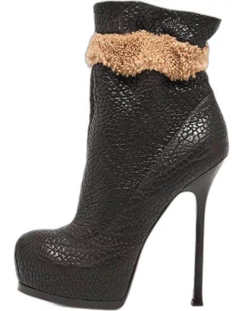 Yves Saint Laurent Dark Brown Texture Leather Ankle Boot