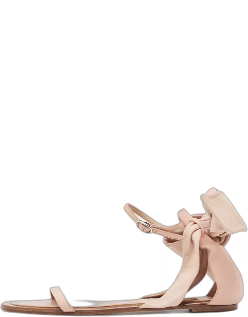 Valentino Pink Leather Leather Ankle Strap Flat Sandal
