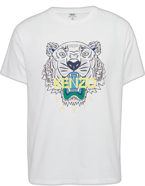Kenzo White Logo Print Cotton Crew Neck T-Shirt