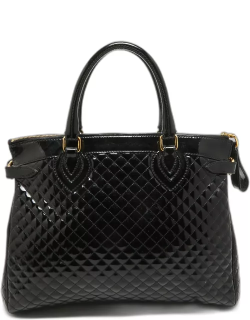 Roberto Cavalli Black Quilted Patent Leather Grand Tour Tote