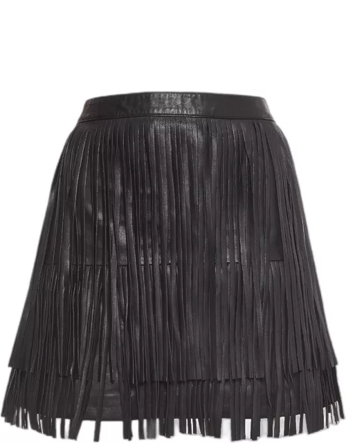 Zadig & Voltaire Black Fringed Leather Mini Skirt