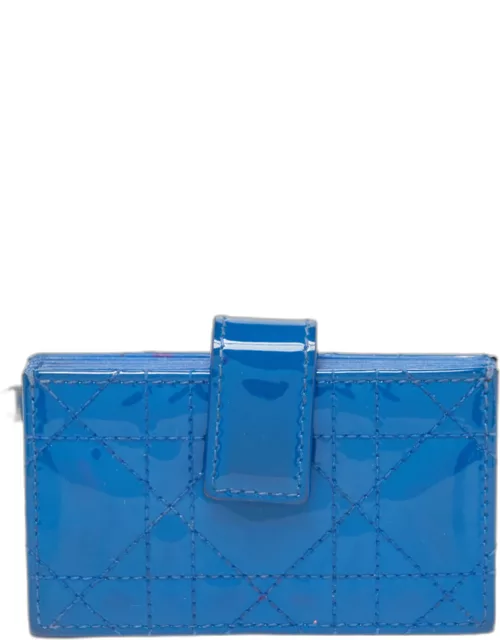 Dior Blue Cannage Patent Leather 5 Gusset Card Holder