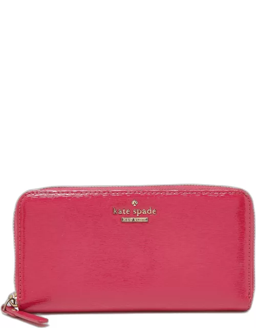 Kate Spade Pink Patent Leather Zip Around Continental Wallet