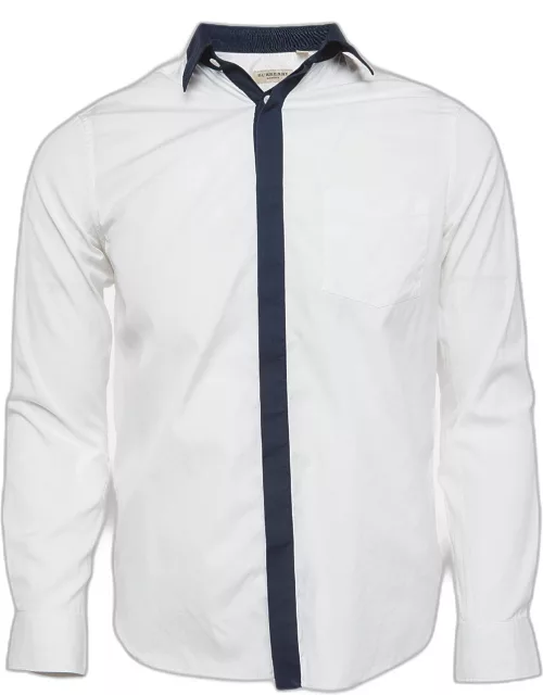 Burberry London White Contrast Collar and Placket Cotton Shirt