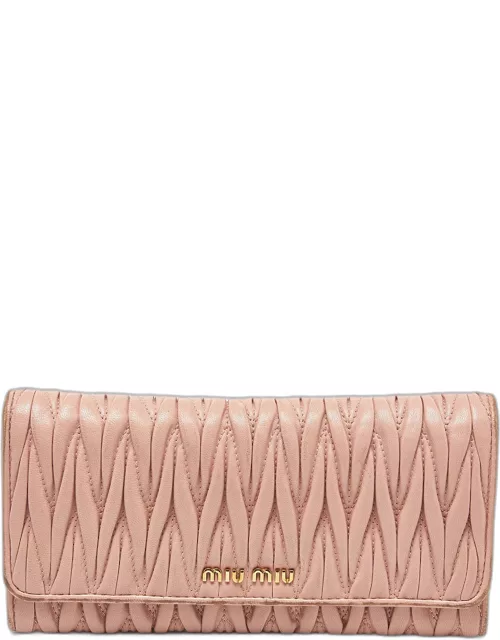 Miu Miu Light Pink Matelassé Leather Flap Contiental Wallet