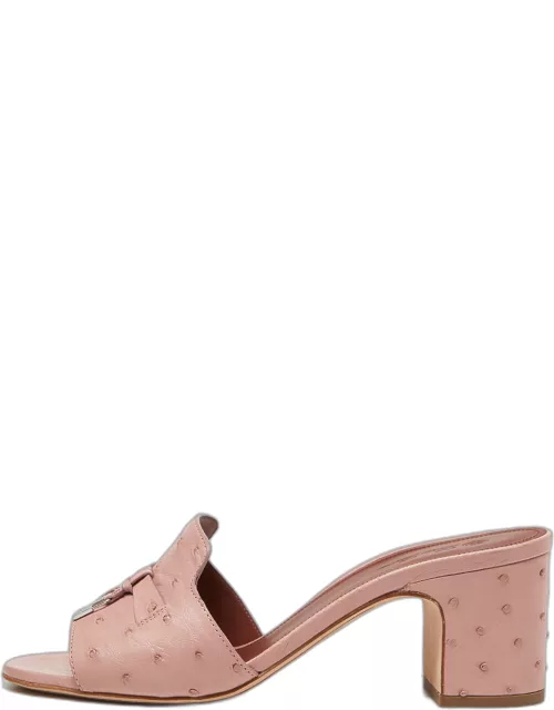 Loro Piana Pink Ostrich Leather Summer Charms Sandal