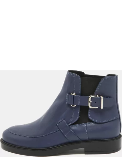 Tod's Blue Leather Buckle Detail Ankle Length Boot
