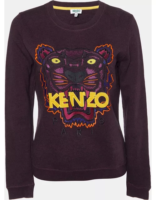 Kenzo Burgundy Melange Cotton Tiger Embroidered Sweatshirt