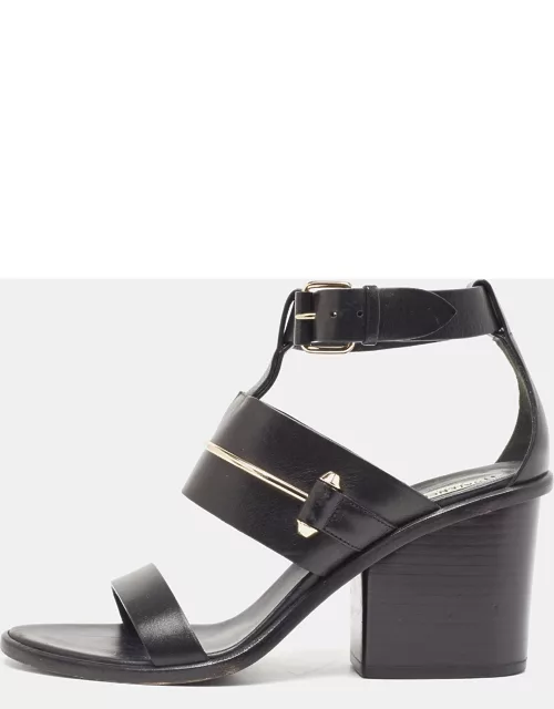 Balenciaga Black Leather Block Heel Ankle Strap Sandal