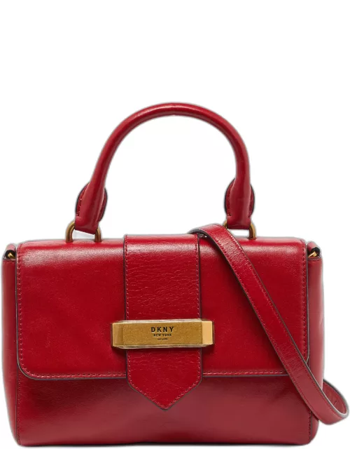 Dkny Red Leather Metal Logo Flap Top Handle Bag
