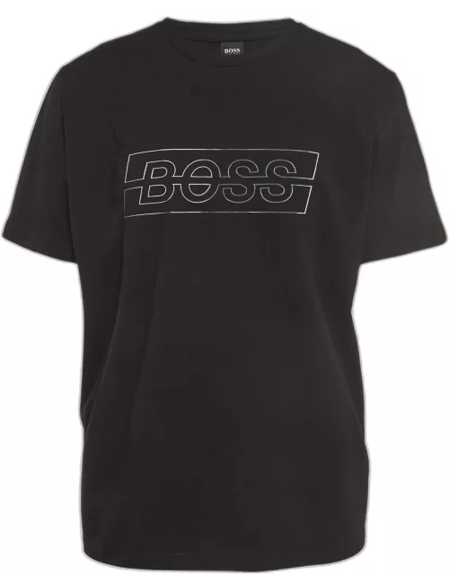 Boss By Hugo Boss Black Logo Textured Cotton Crew Neck T-Shirt