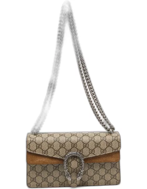Gucci Beige GG Supreme Canvas and Suede Small Rectangular Dionysus Shoulder Bag