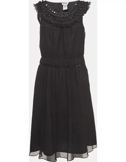 Moschino Cheap and Chic Vintage Black Metal Embellished Neck Silk Midi Dress