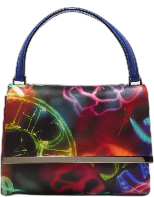 Carolina Herrera Multicolor Printed Fabric and Leather Metal Flap Top Handle Bag