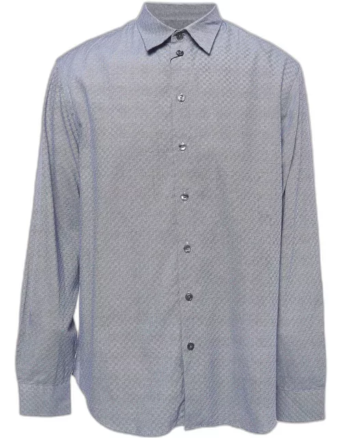 Armani Collezioni Blue Cotton Long Sleeve Button Front Shirt