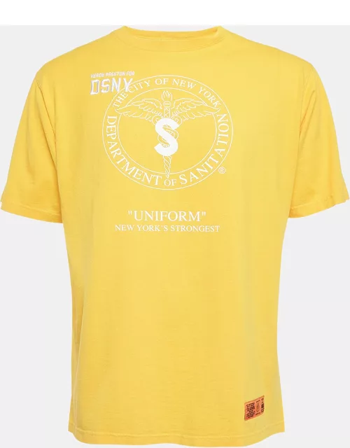 Heron Preston Yellow DSNY Embroidered Cotton Half Sleeve T-Shirt