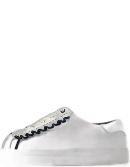 Tory Burch White Leather Ruffle Low Top Sneaker