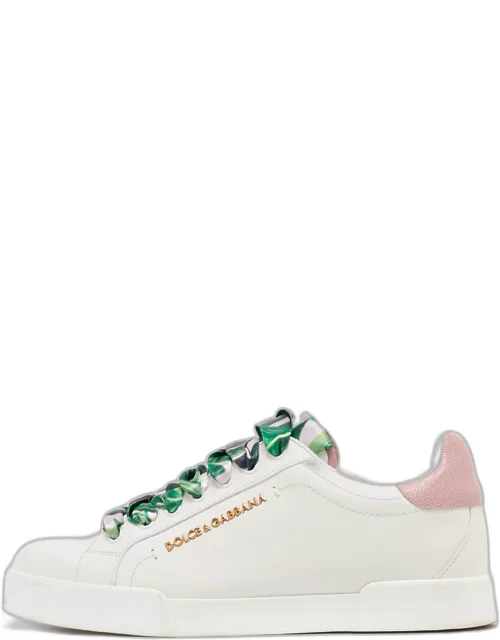 Dolce & Gabbana Pink/White Leather Low Top Sneaker
