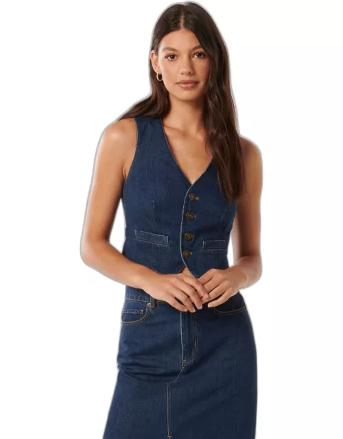 Forever New Women's Dallas Denim Waistcoat Top in Mid Wash Co-ord