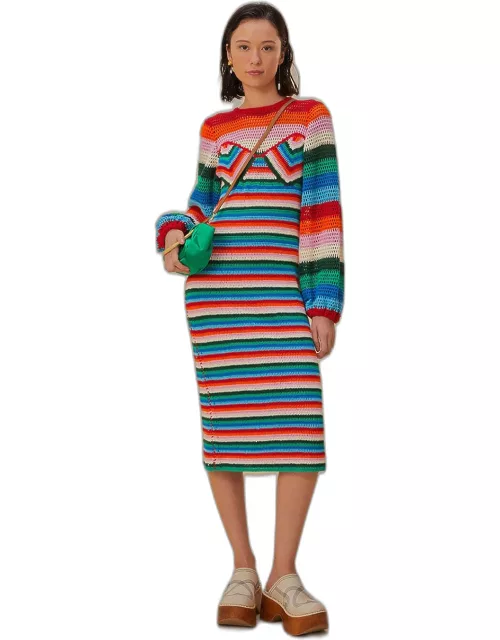 Colorful Stripes Crochet Midi Dress, COLORFUL STRIPES MULTICOLOR /