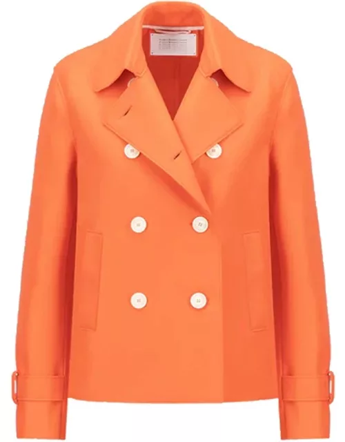 HARRIS WHARF Cropped Wool Trench Coat - Bright Cora