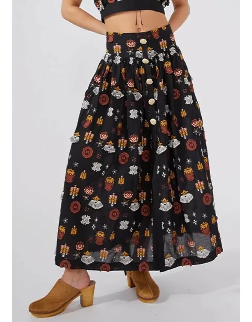 HAYLEY MENZIES Embroidered Gathered Maxi Skirt - Esmeralda