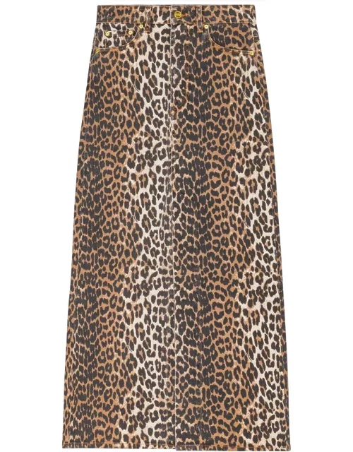 GANNI Denim Maxi Slit Skirt - Leopard