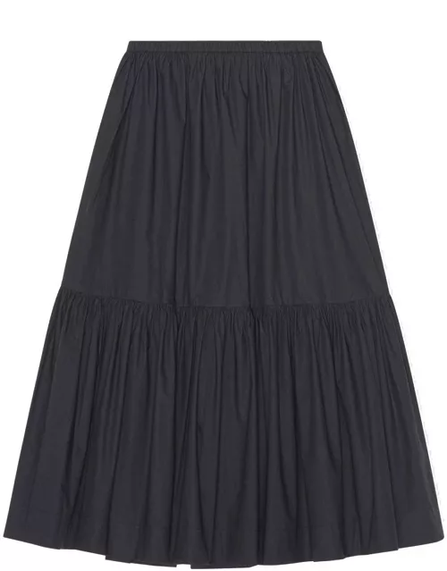GANNI Black Cotton Maxi Flounce Skirt - Black
