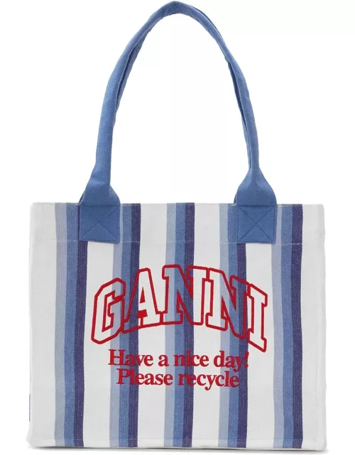 GANNI Large Easy Shopper Bag - Dark Blue Stripe