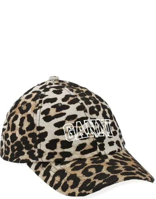 GANNI Embroidered Logo Cap Hat - Leopard