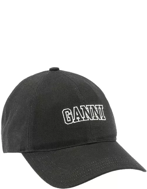 GANNI Embroidered Logo Cap Hat - Black